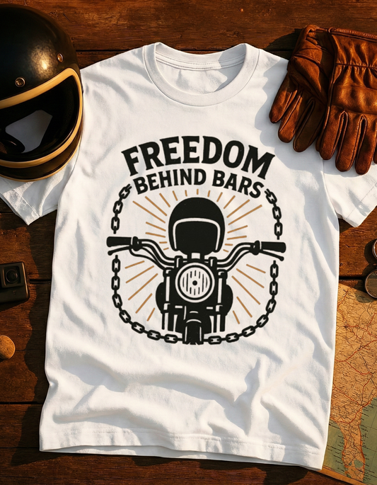Freedom Behind Bars Motorcycle T-Shirt — Biker Riding Design