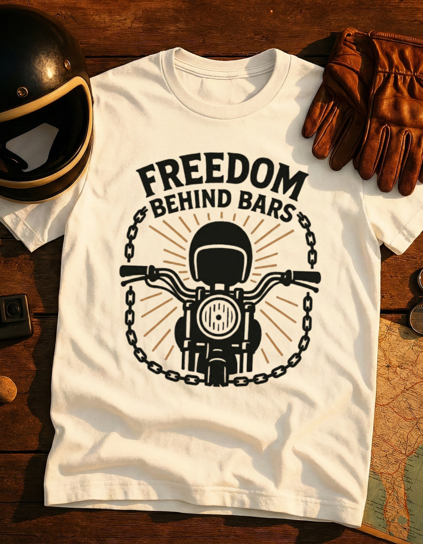 Freedom Behind Bars Motorcycle T-Shirt — Biker Riding Design