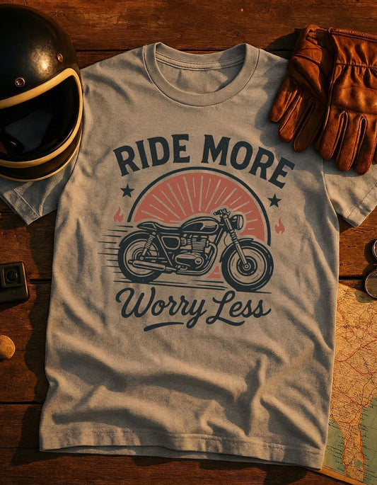 Ride More Worry Less T-Shirt — Vintage Motorcycle Tee