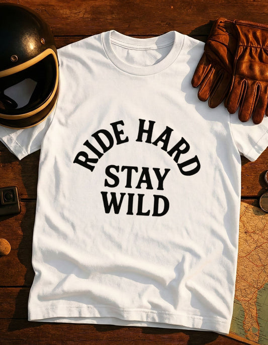 Ride Hard Stay Wild T-Shirt — Vintage Motorcycle Adventure Tee