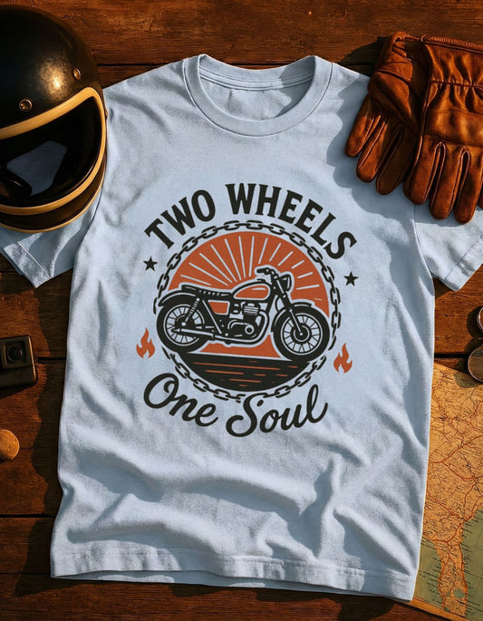 Two Wheels One Soul Motorcycle T‑Shirt – Vintage Biker Tee