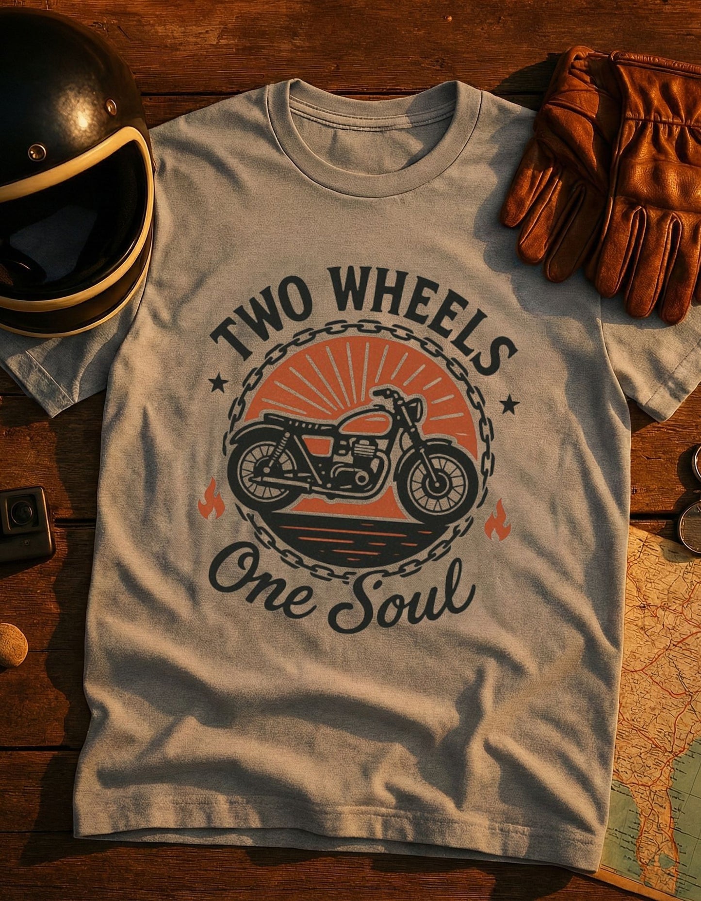 Two Wheels One Soul Motorcycle T‑Shirt – Vintage Biker Tee