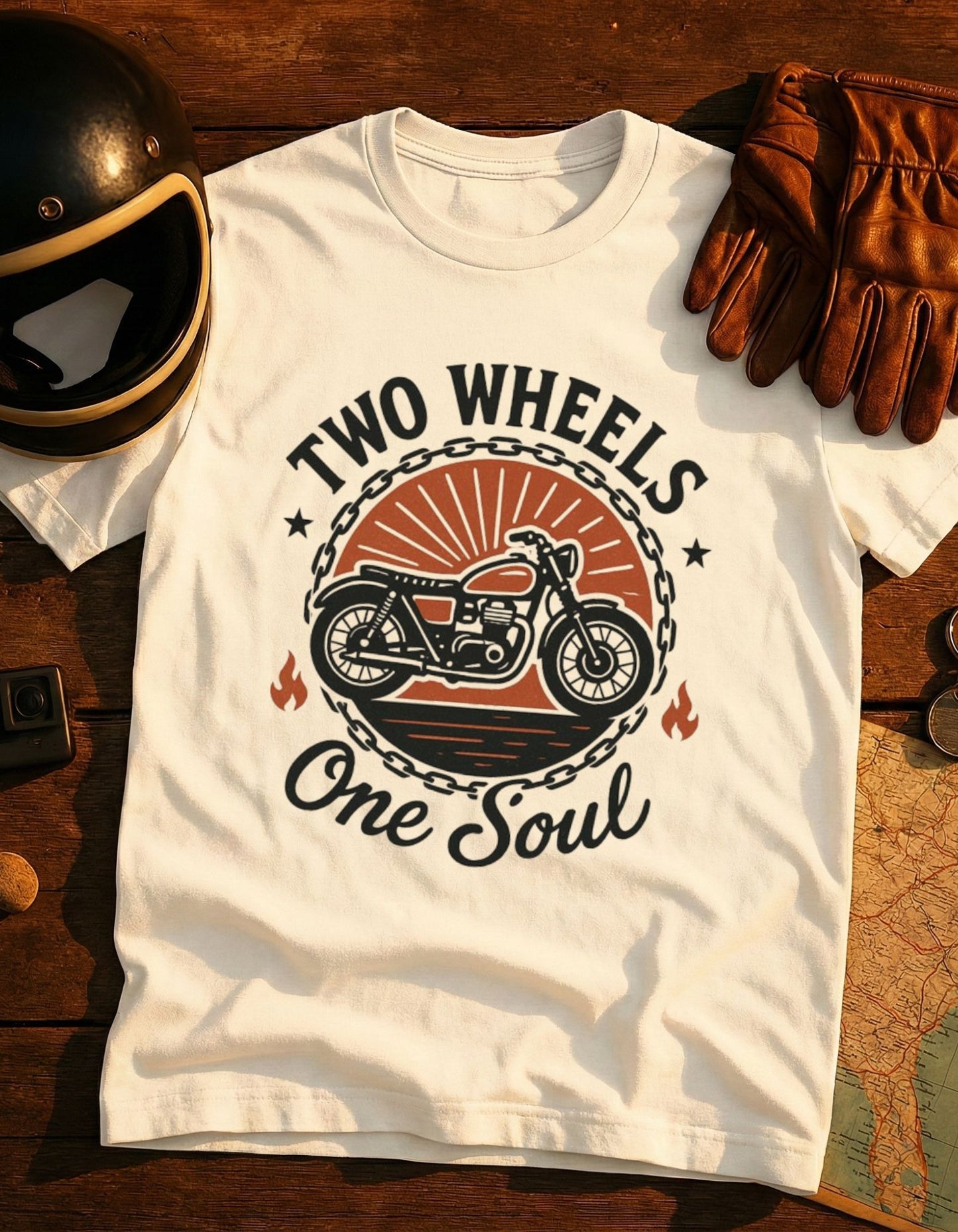 Two Wheels One Soul Motorcycle T‑Shirt – Vintage Biker Tee