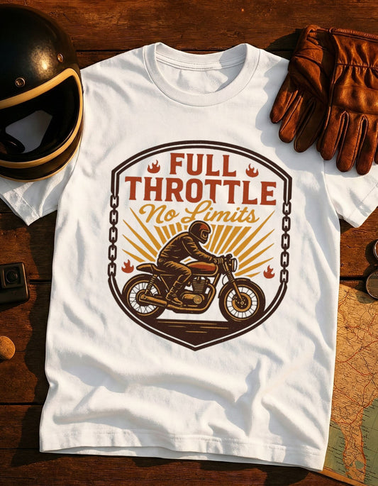 Full Throttle Motorcycle T‑Shirt — No Limits Vintage Rider Tee