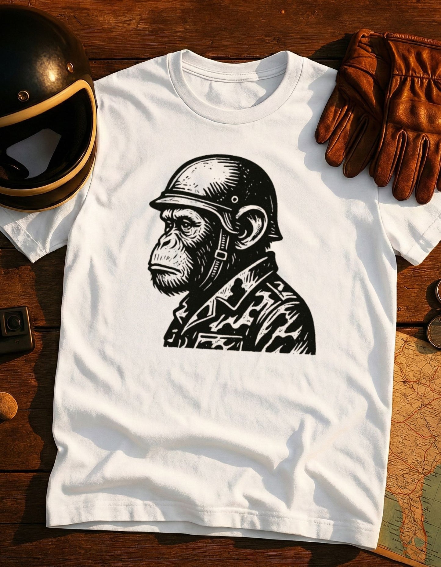 Monkey Soldier T-Shirt — Vintage Helmeted Ape Illustration Tee
