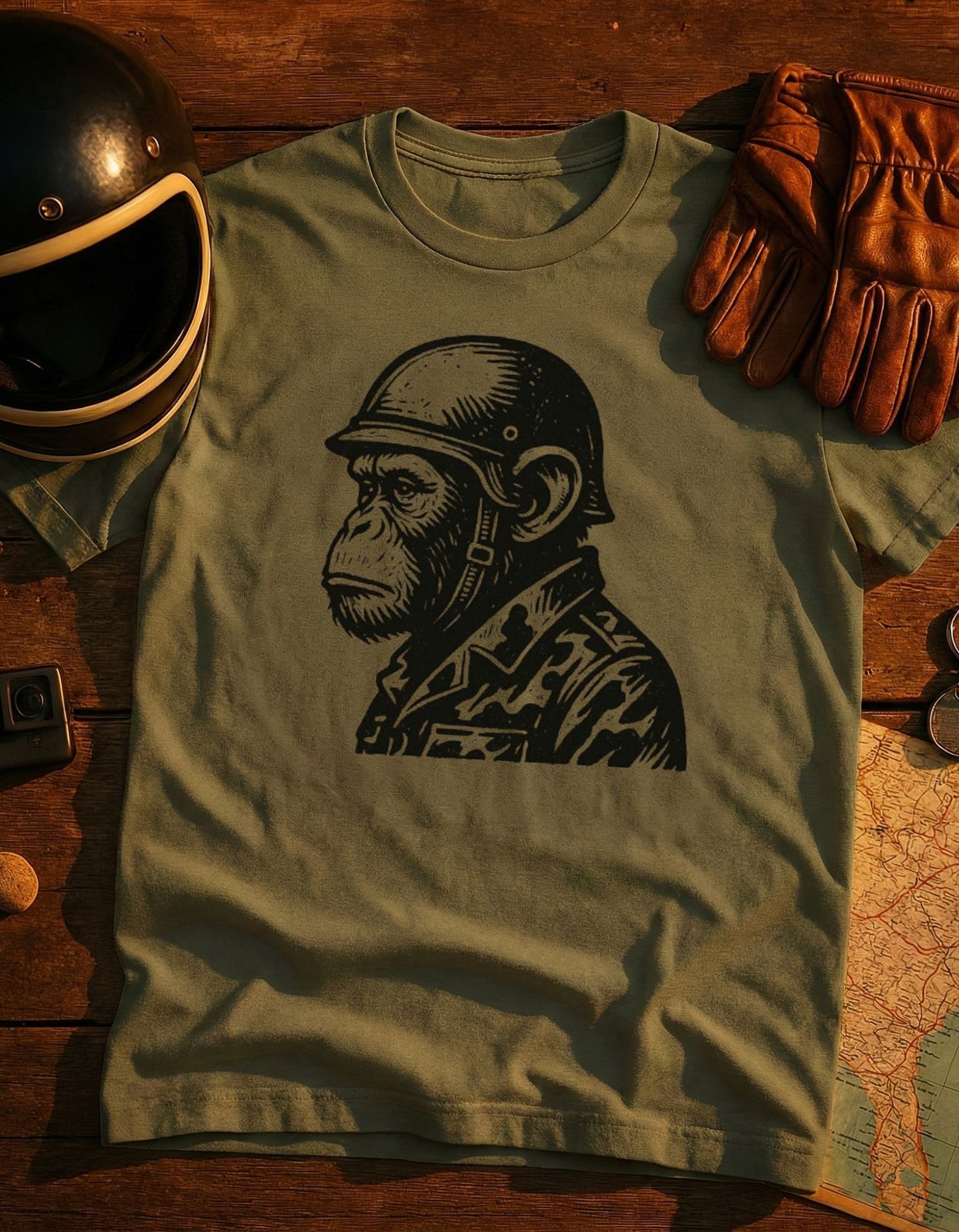 Monkey Soldier T-Shirt — Vintage Helmeted Ape Illustration Tee