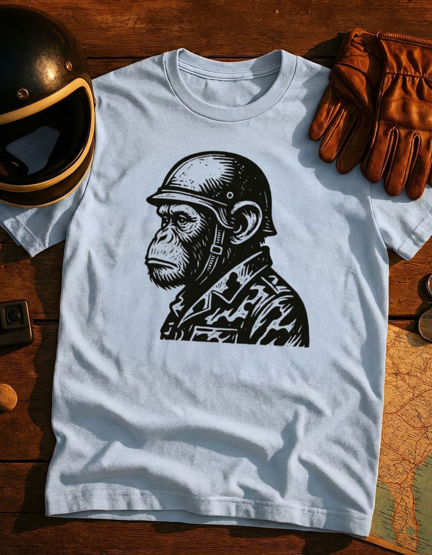 Monkey Soldier T-Shirt — Vintage Helmeted Ape Illustration Tee