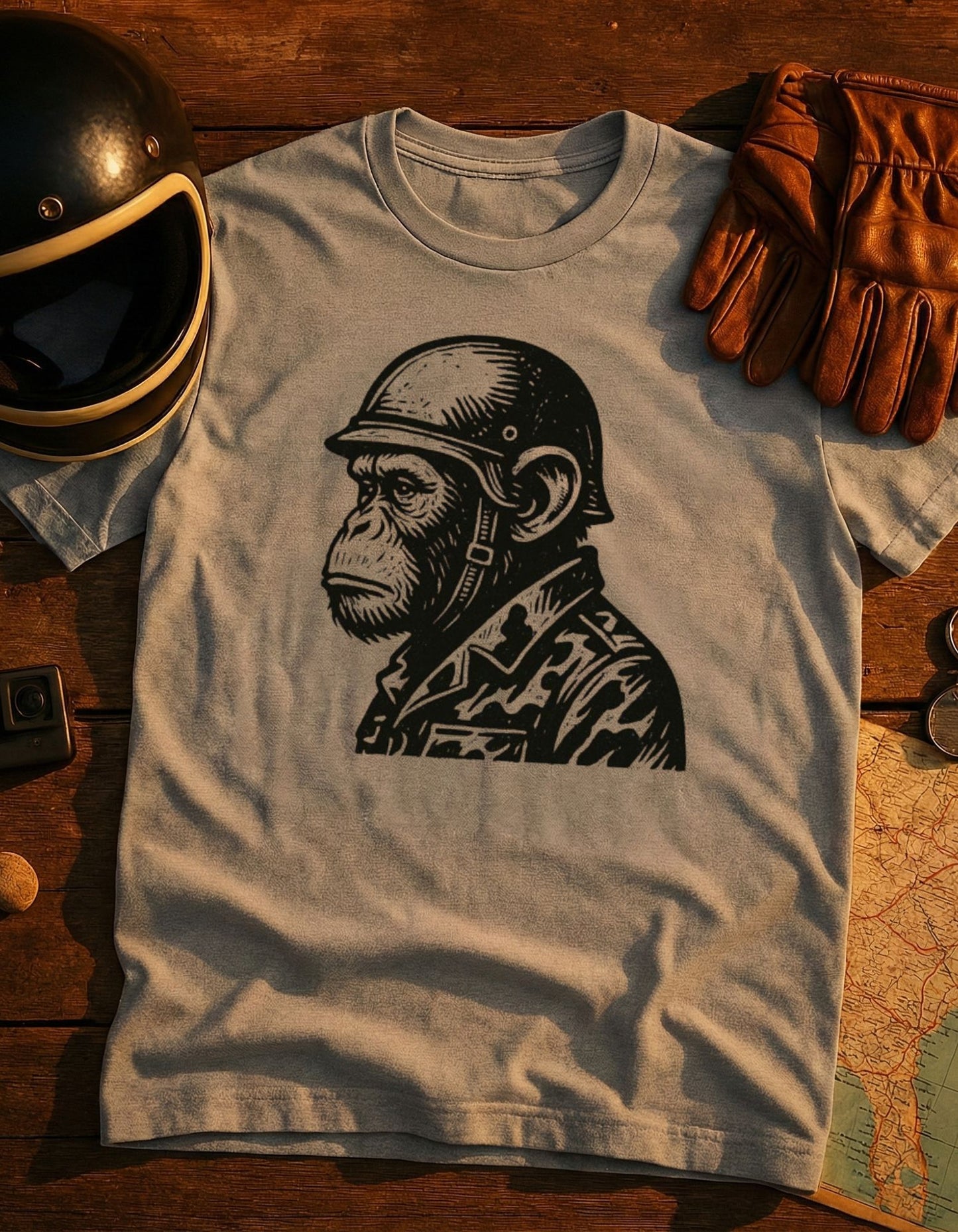 Monkey Soldier T-Shirt — Vintage Helmeted Ape Illustration Tee