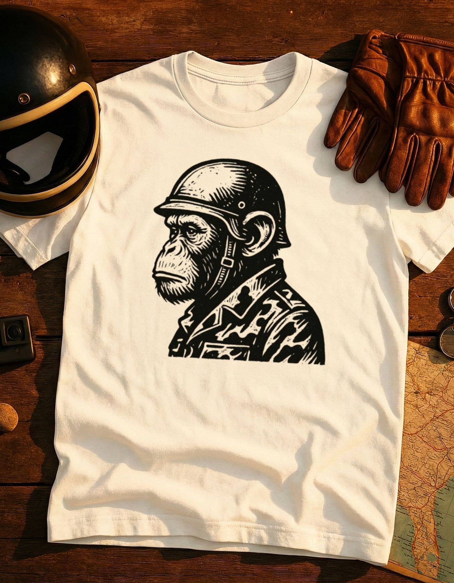 Monkey Soldier T-Shirt — Vintage Helmeted Ape Illustration Tee
