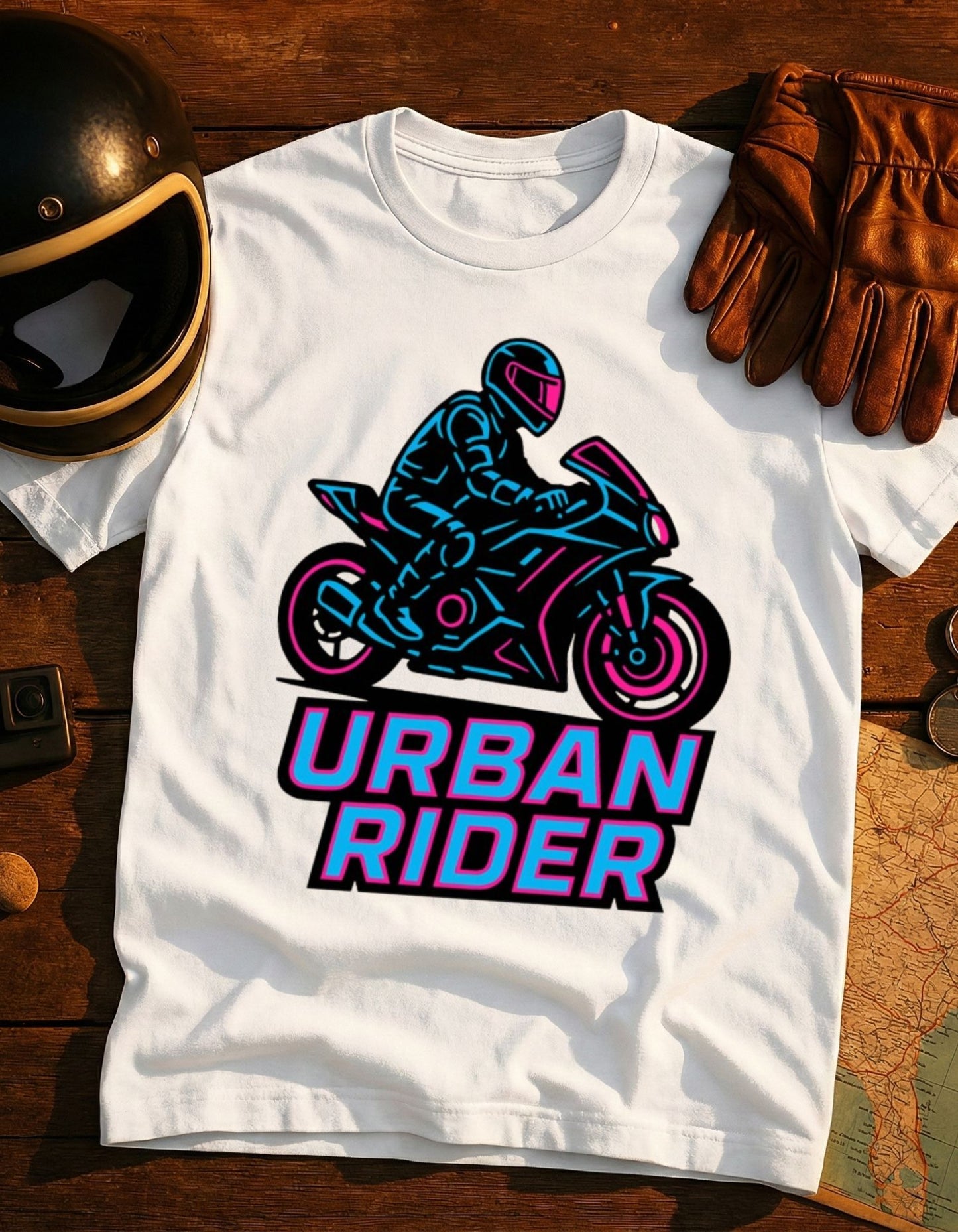 Urban Rider Motorcycle T-Shirt — Neon City Bike Tee
