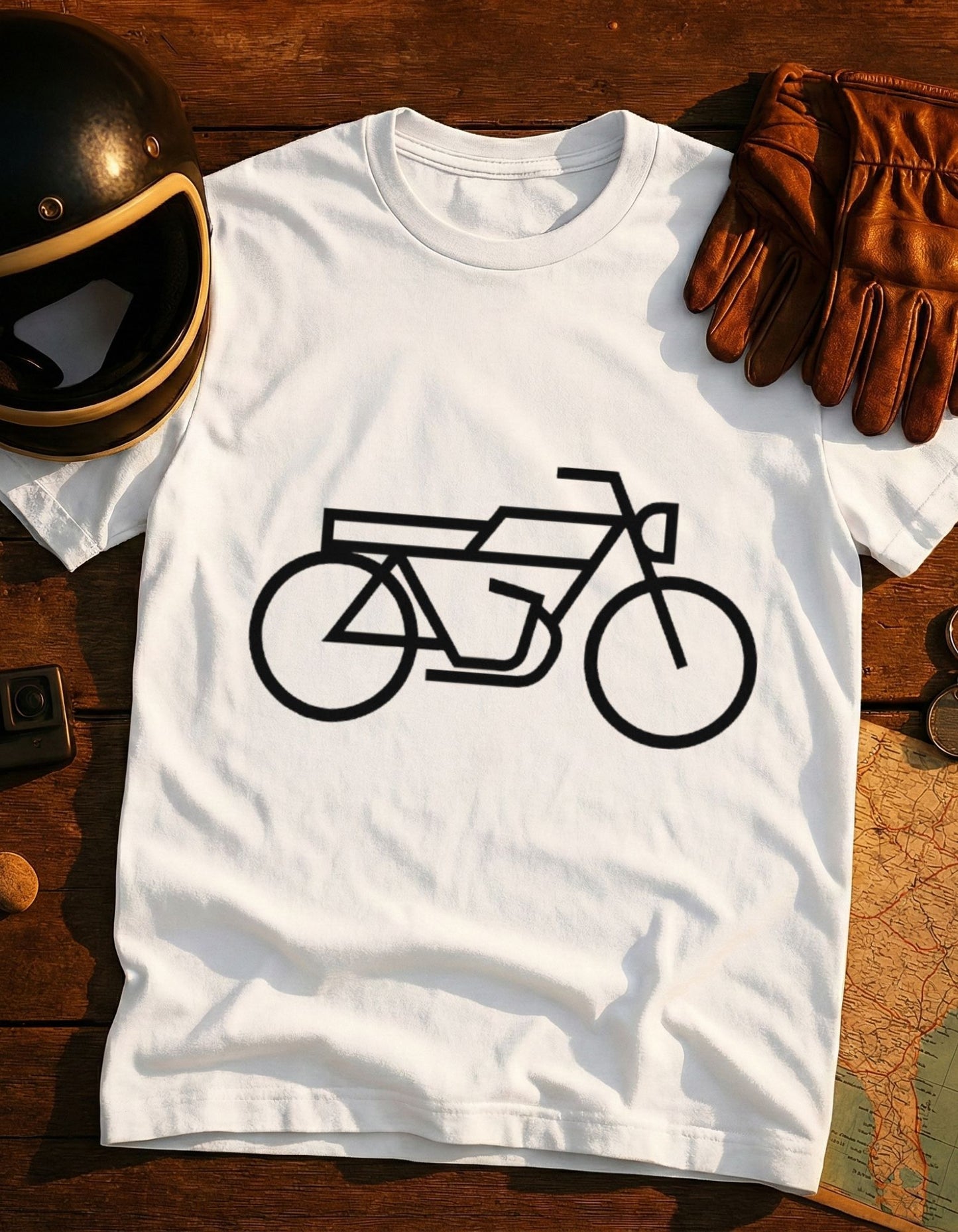 Minimal Motorcycle T‑Shirt – Retro Bike Outline Tee for Riders & Enthusiasts