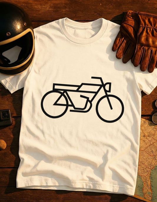 Minimal Motorcycle T‑Shirt – Retro Bike Outline Tee for Riders & Enthusiasts