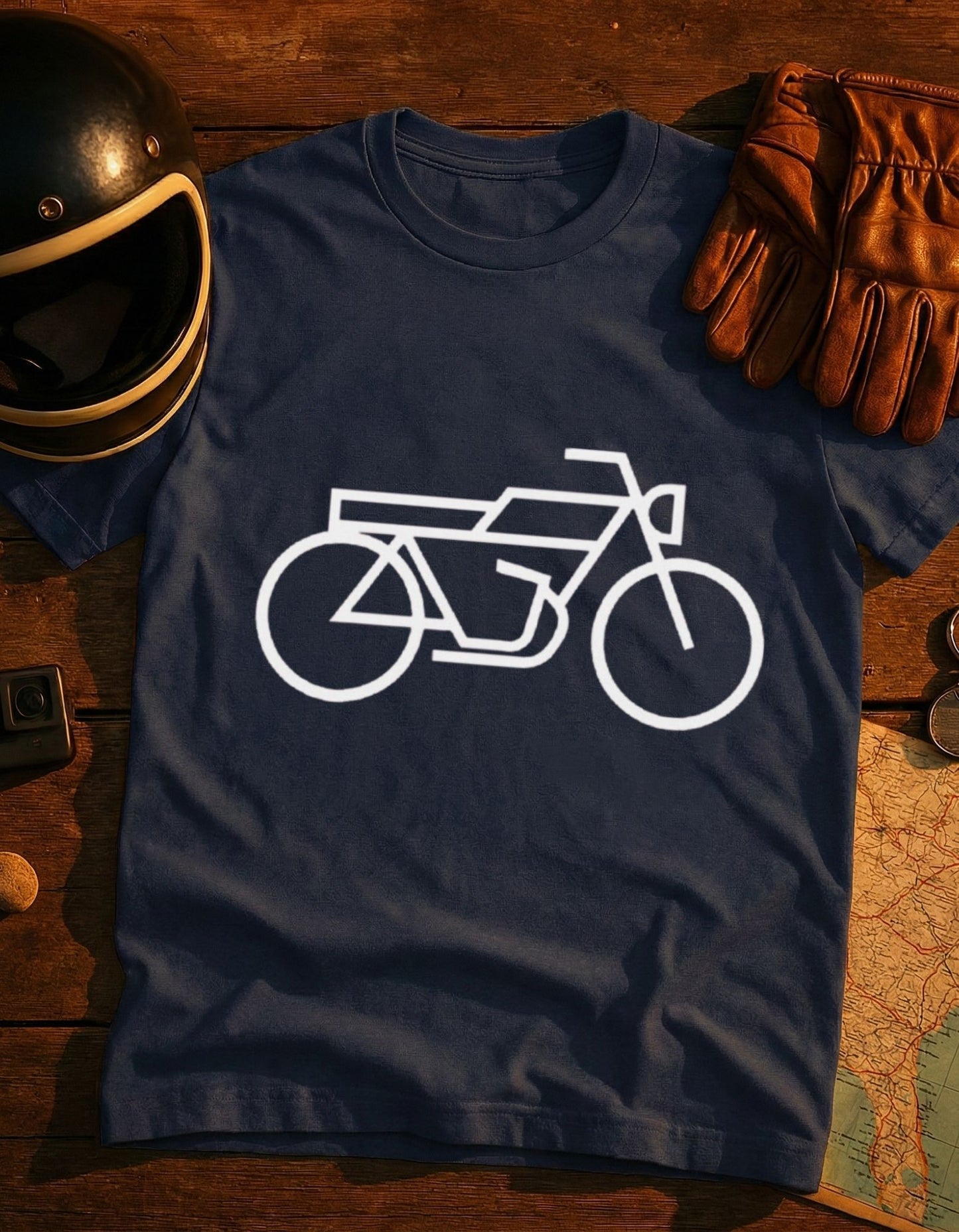 Minimal Motorcycle T‑Shirt – Retro Bike Outline Tee for Riders & Enthusiasts