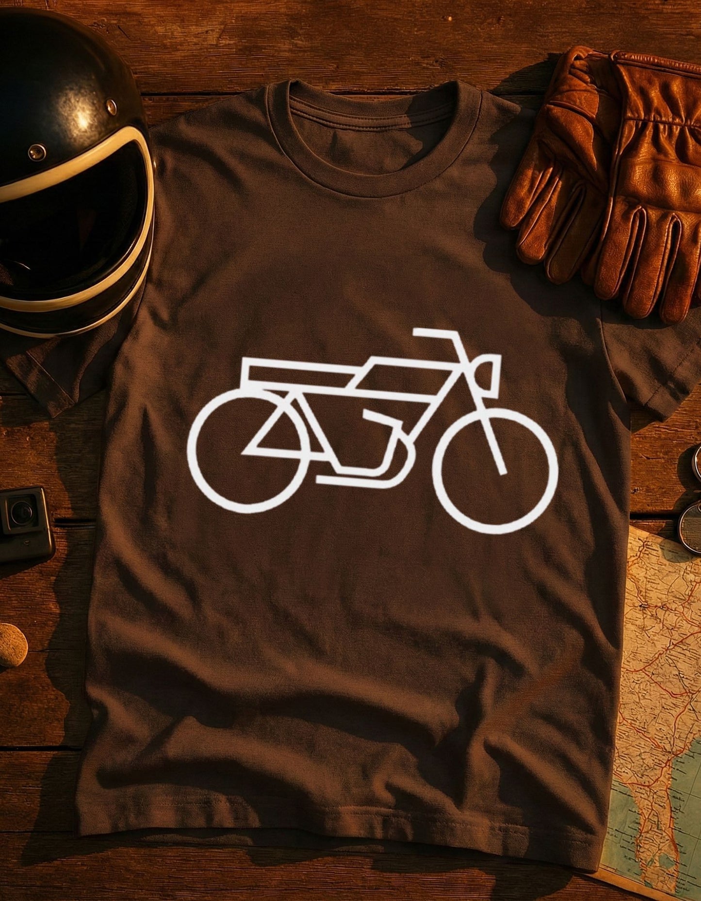 Minimal Motorcycle T‑Shirt – Retro Bike Outline Tee for Riders & Enthusiasts