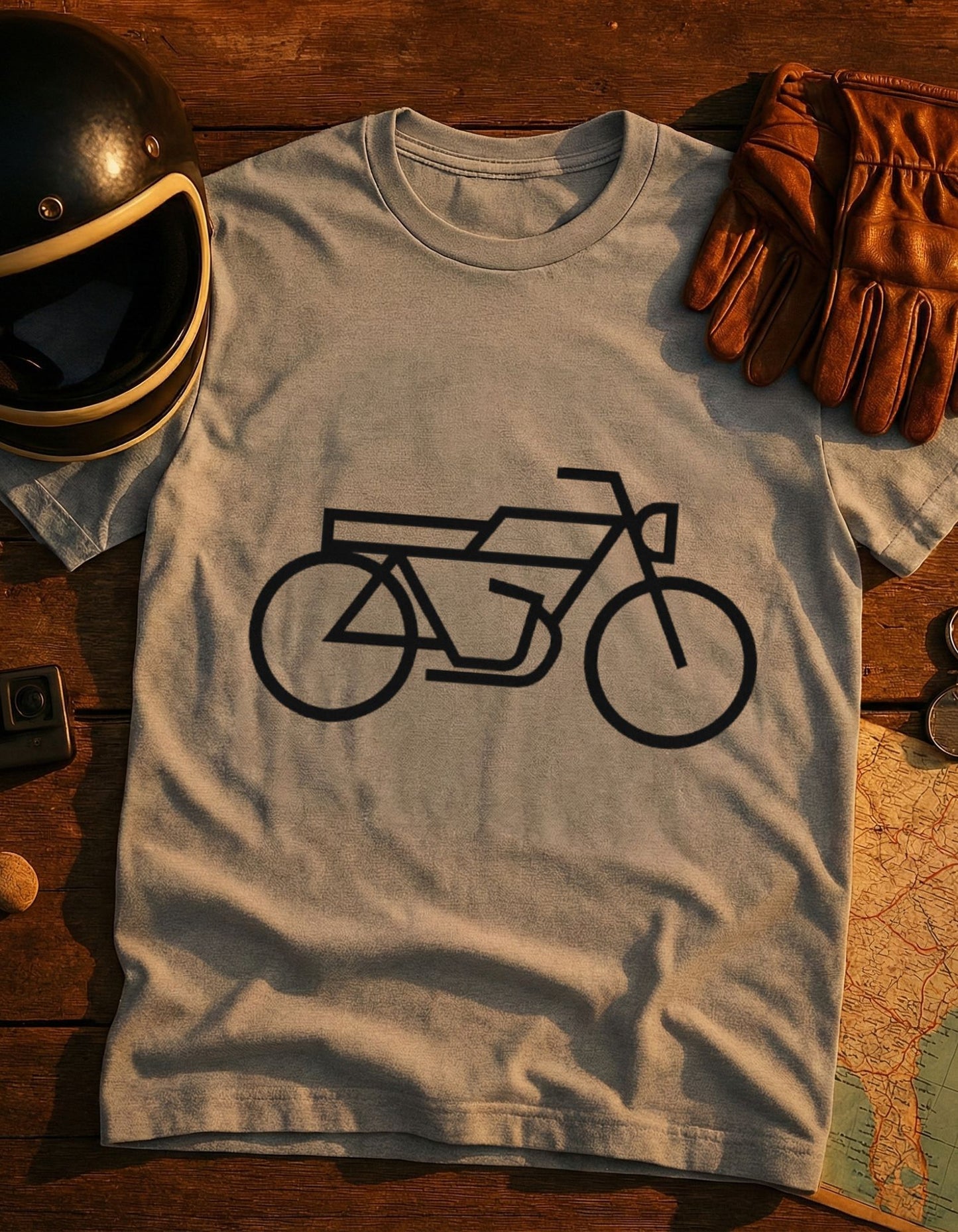 Minimal Motorcycle T‑Shirt – Retro Bike Outline Tee for Riders & Enthusiasts