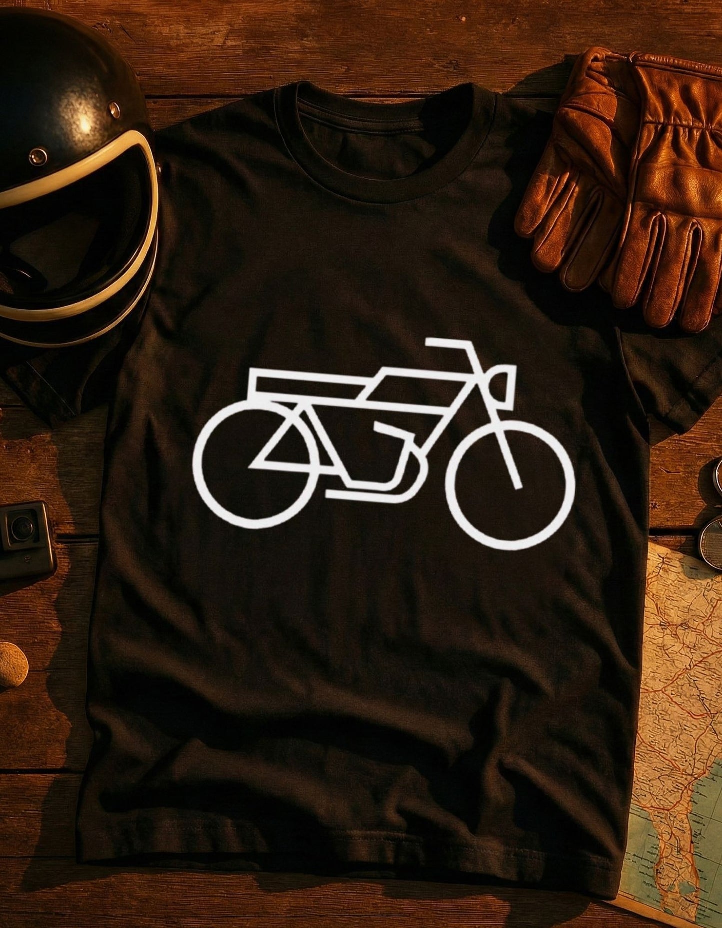 Minimal Motorcycle T‑Shirt – Retro Bike Outline Tee for Riders & Enthusiasts