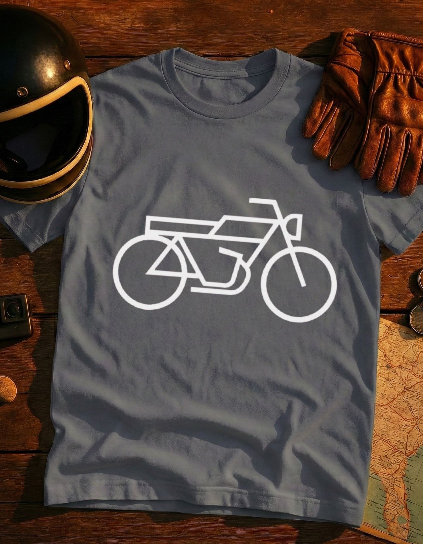 Minimal Motorcycle T‑Shirt – Retro Bike Outline Tee for Riders & Enthusiasts