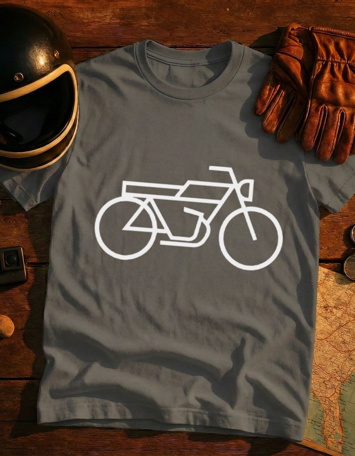 Minimal Motorcycle T‑Shirt – Retro Bike Outline Tee for Riders & Enthusiasts