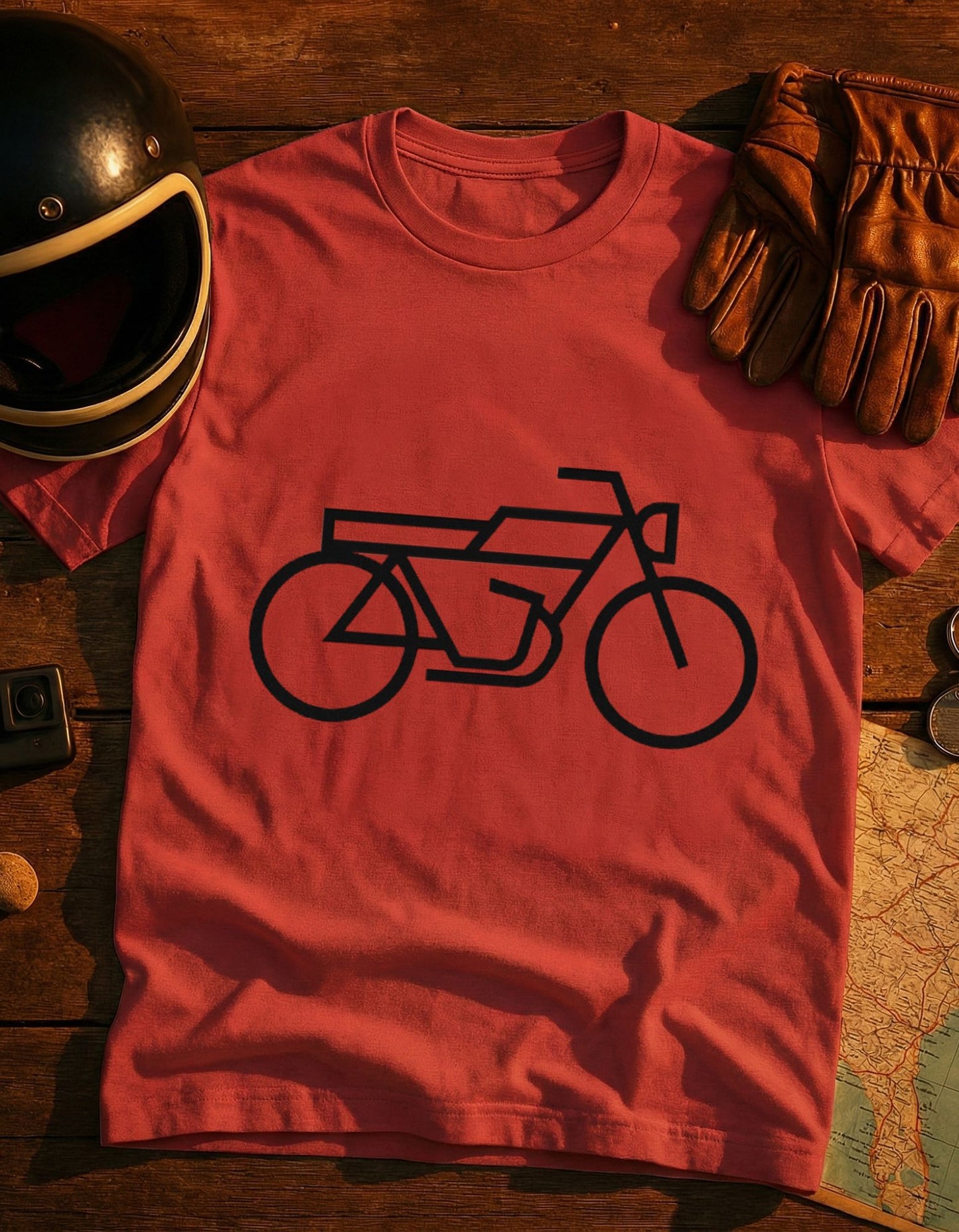 Minimal Motorcycle T‑Shirt – Retro Bike Outline Tee for Riders & Enthusiasts