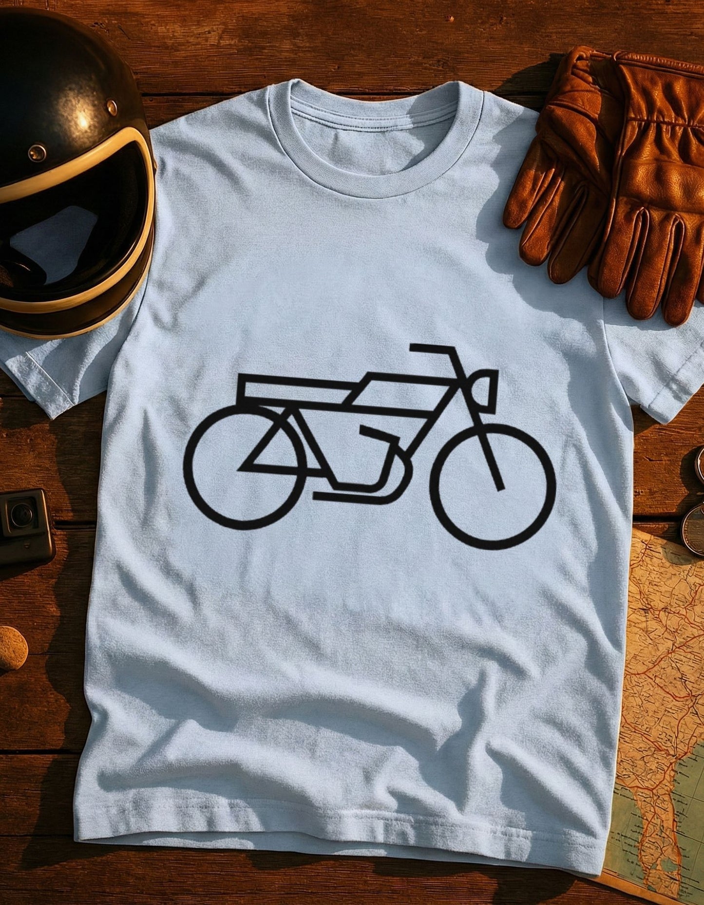 Minimal Motorcycle T‑Shirt – Retro Bike Outline Tee for Riders & Enthusiasts