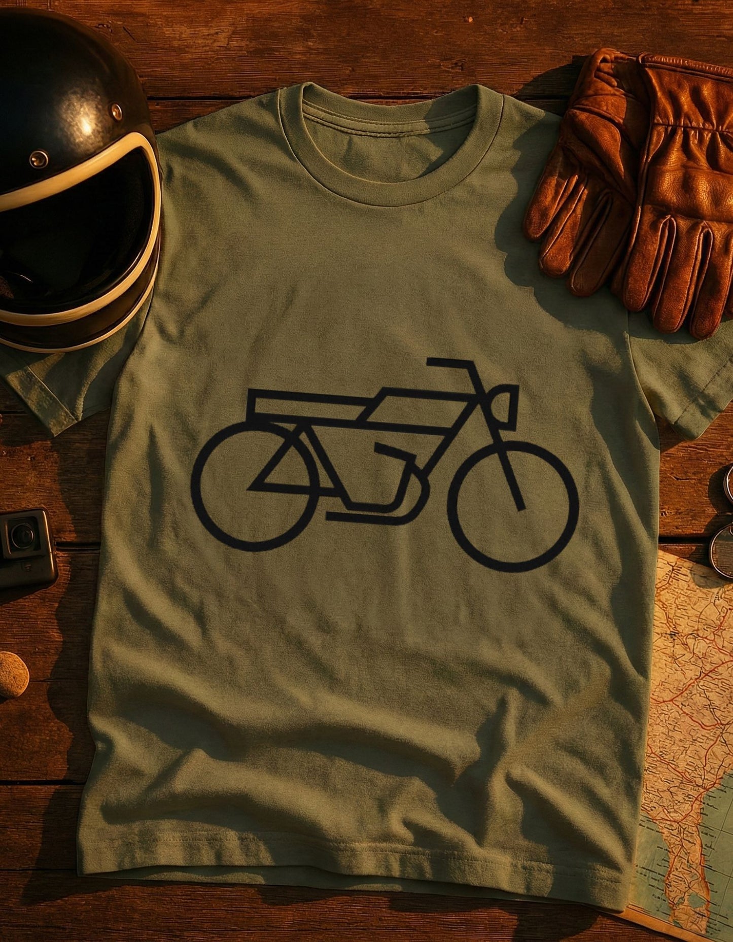 Minimal Motorcycle T‑Shirt – Retro Bike Outline Tee for Riders & Enthusiasts