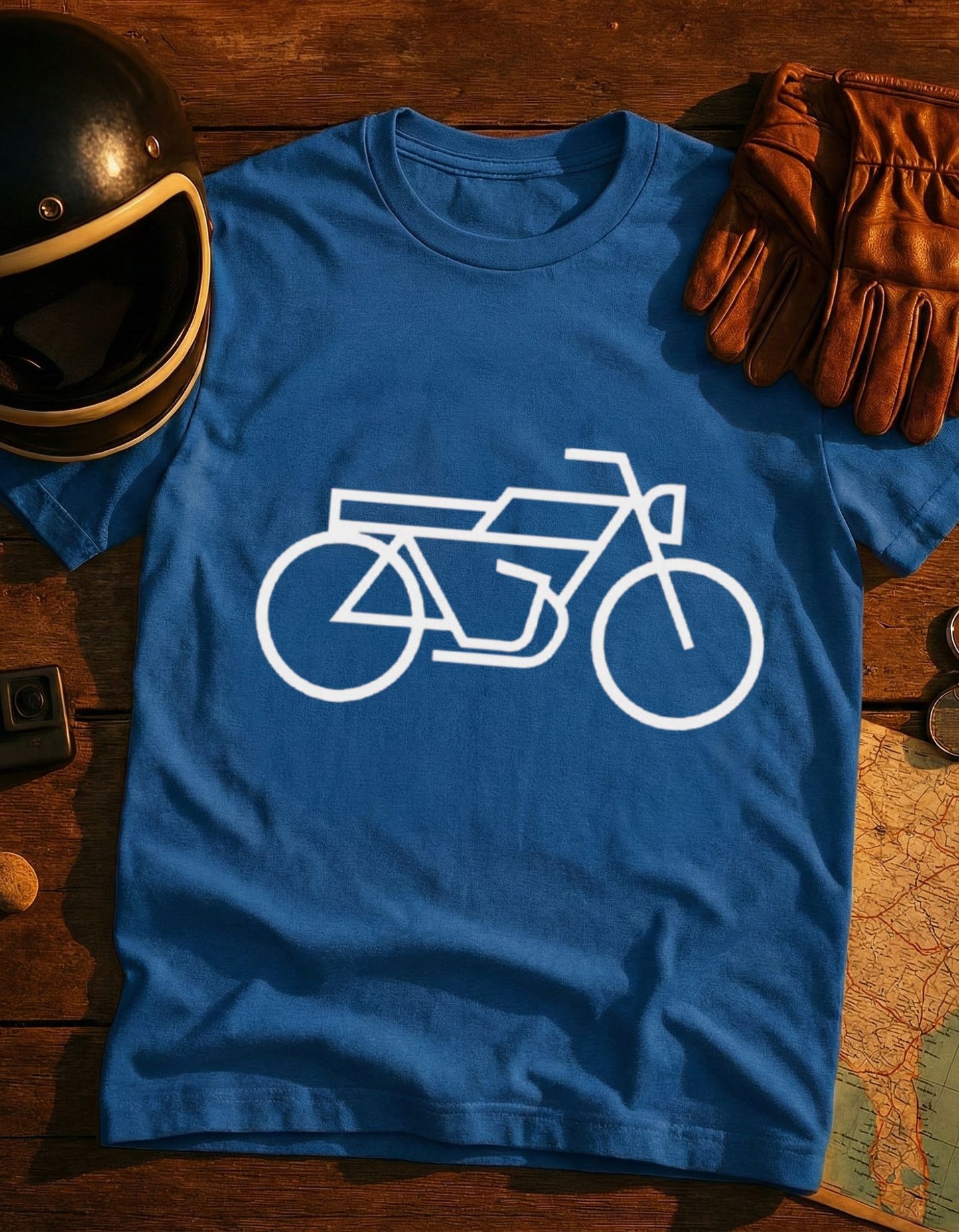 Minimal Motorcycle T‑Shirt – Retro Bike Outline Tee for Riders & Enthusiasts