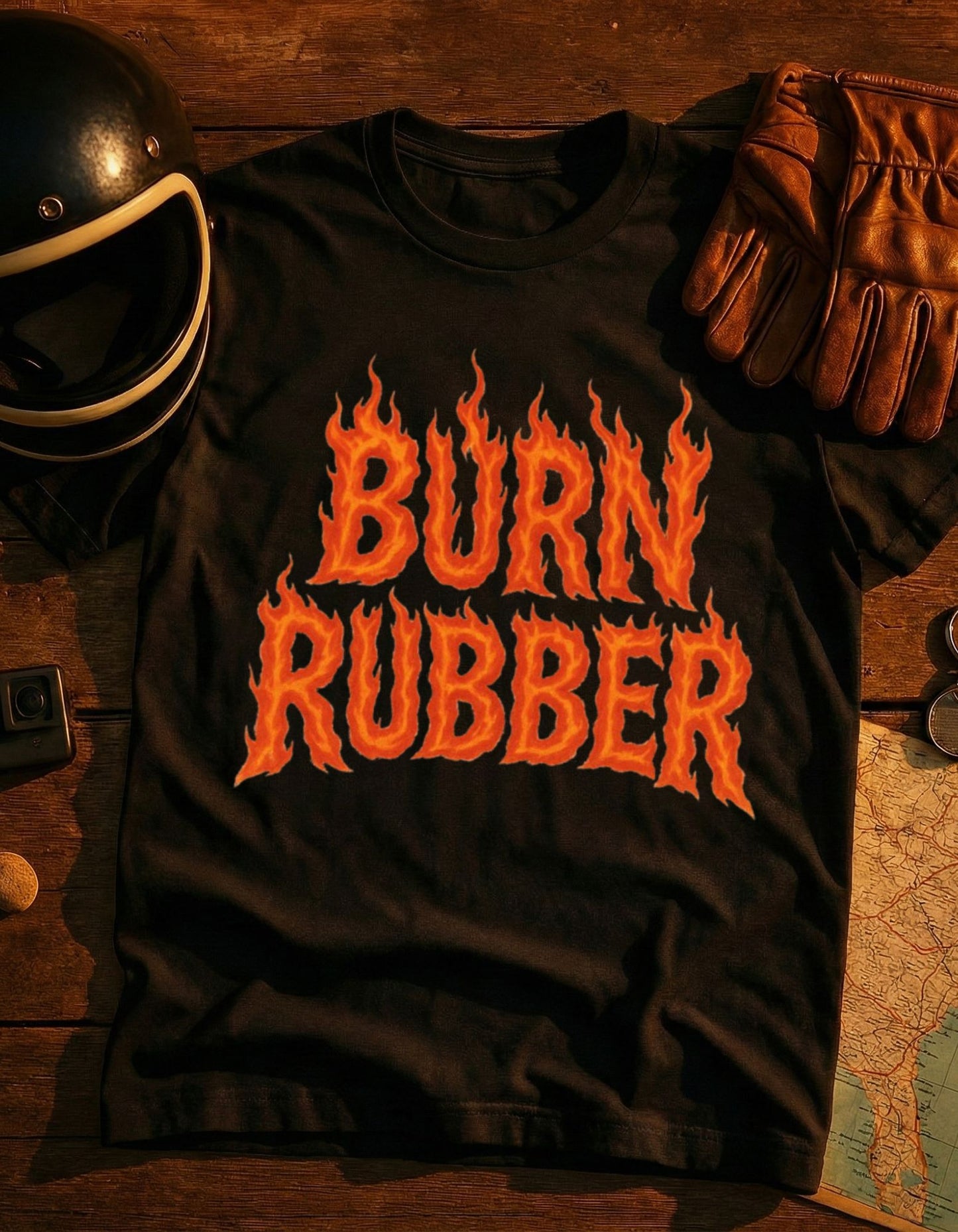 Burn Rubber T-Shirt — Flame Graphic Racing Tee