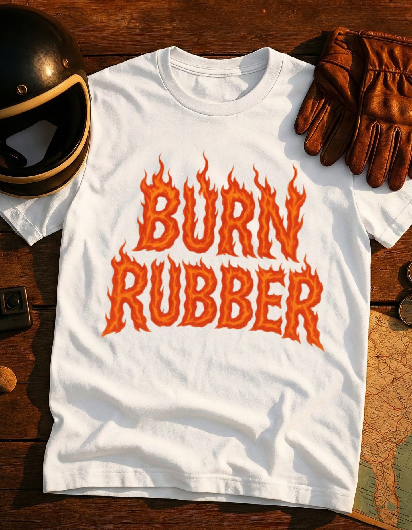 Burn Rubber T-Shirt — Flame Graphic Racing Tee