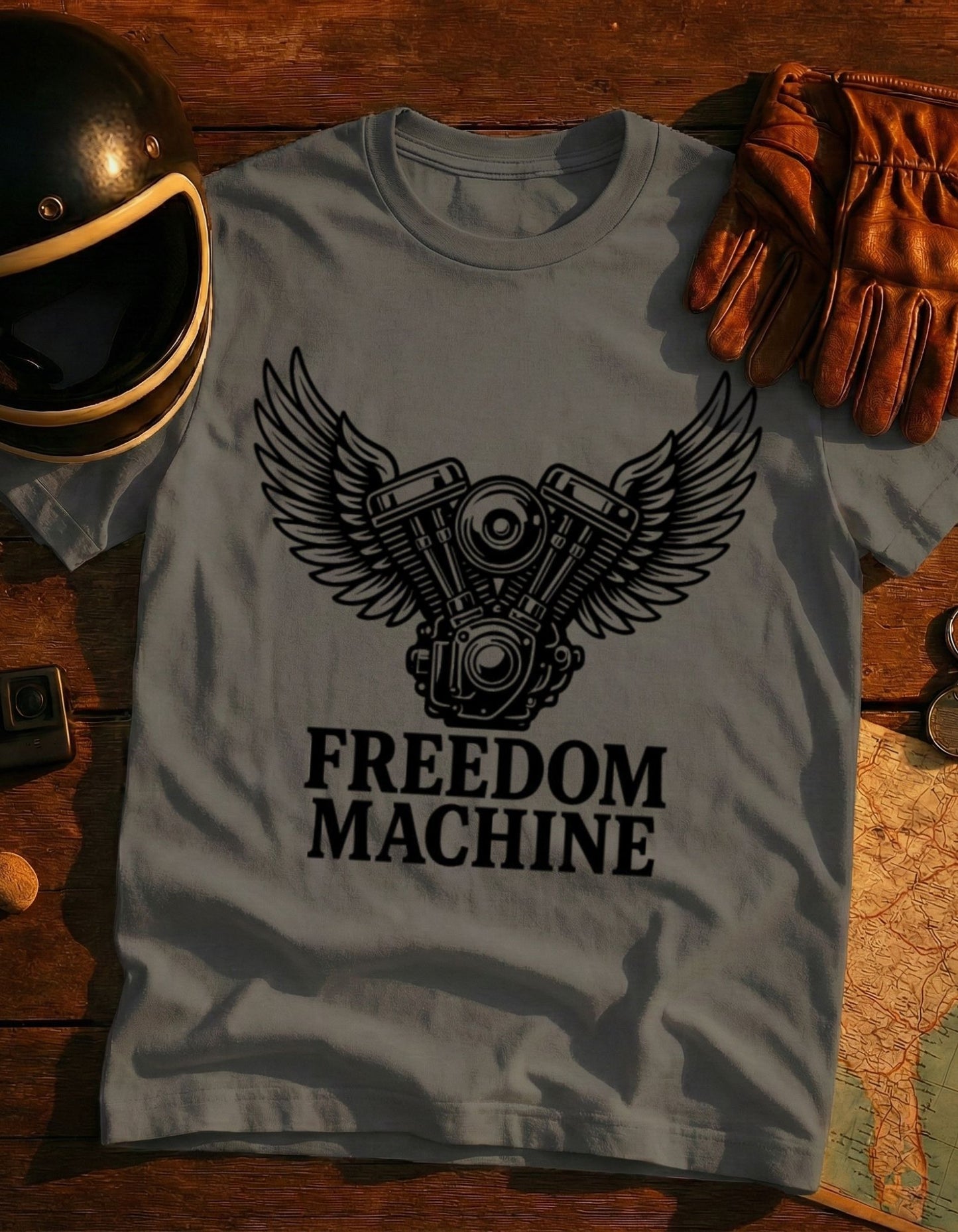 Freedom Machine Motorcycle Engine Tee — Vintage Biker T-Shirt