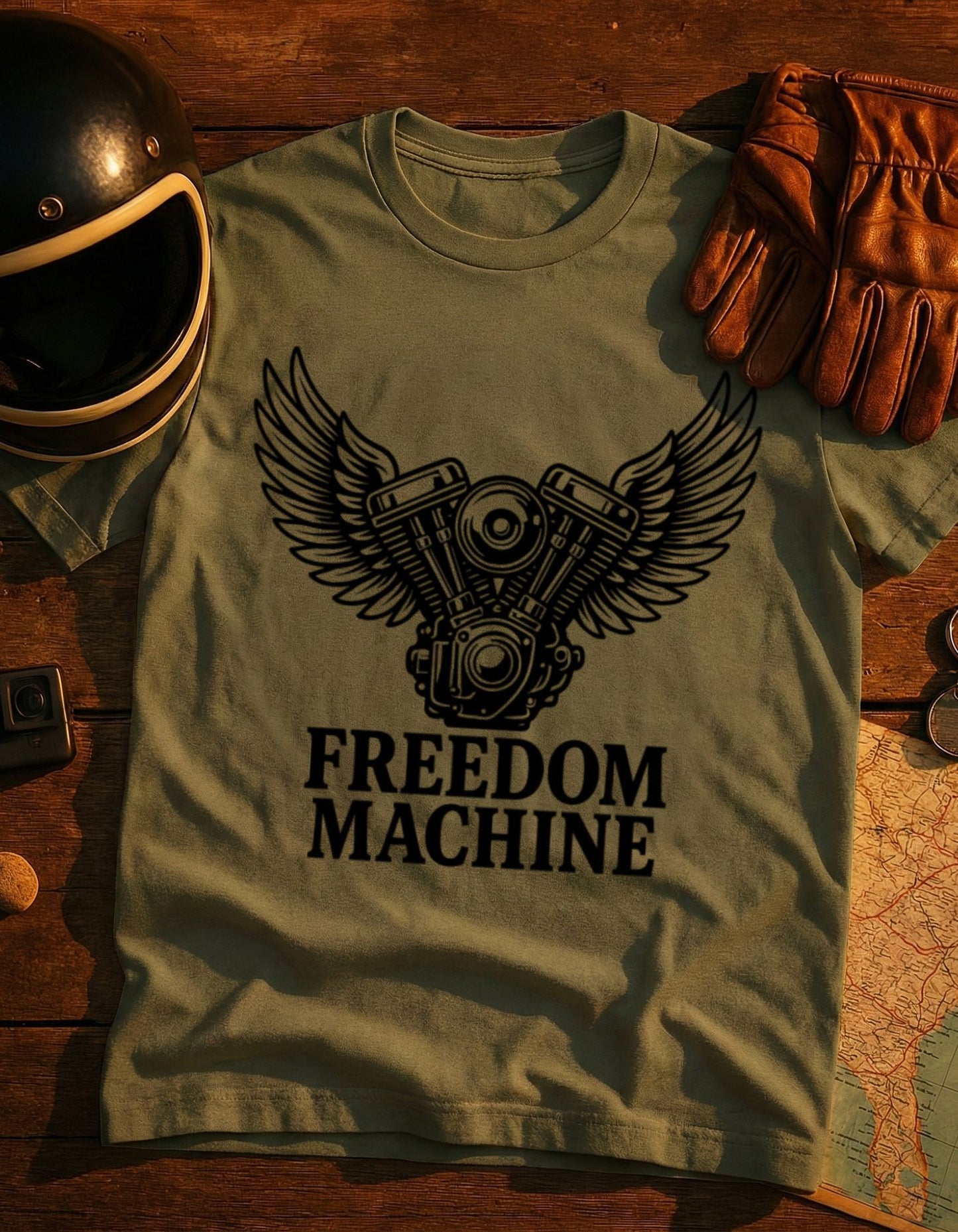 Freedom Machine Motorcycle Engine Tee — Vintage Biker T-Shirt
