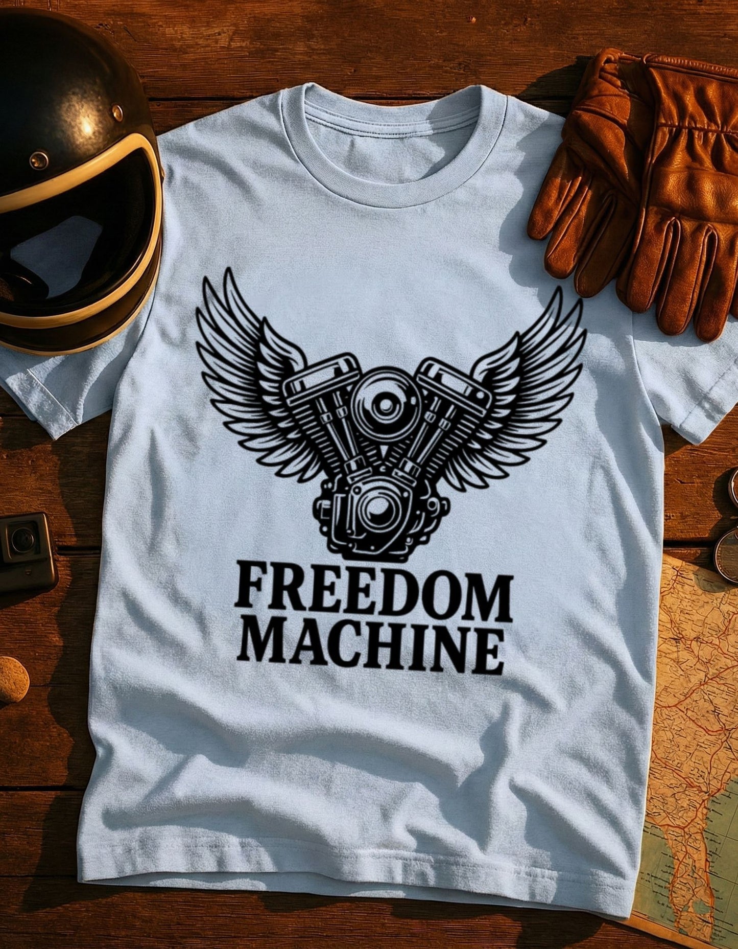 Freedom Machine Motorcycle Engine Tee — Vintage Biker T-Shirt