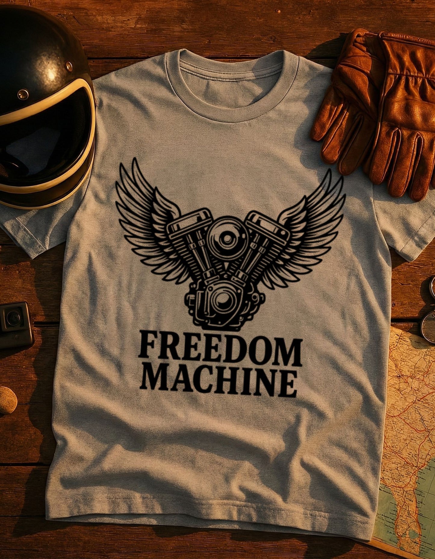 Freedom Machine Motorcycle Engine Tee — Vintage Biker T-Shirt