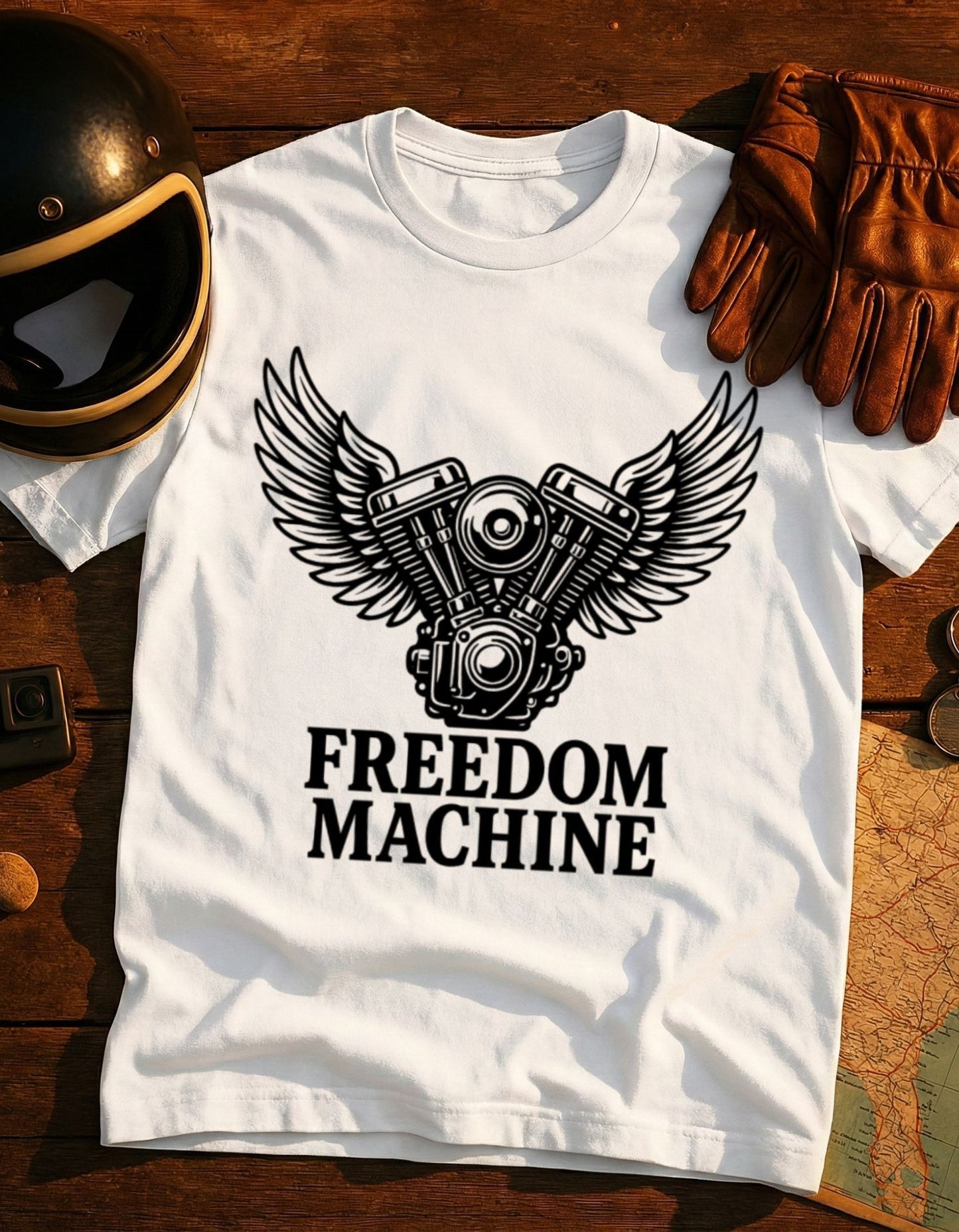 Freedom Machine Motorcycle Engine Tee — Vintage Biker T-Shirt