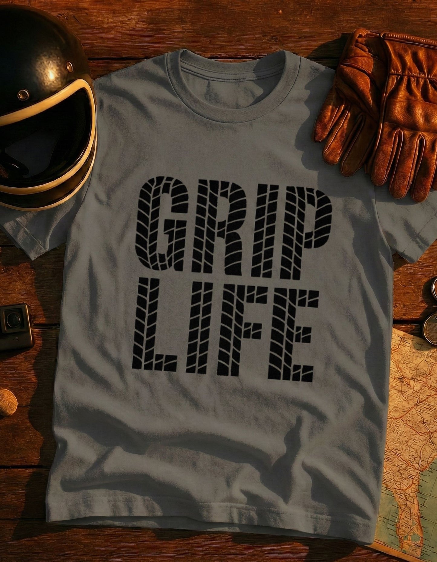 Grip Life T-Shirt — Tire Track Graphic Tee for Motorsport Fans