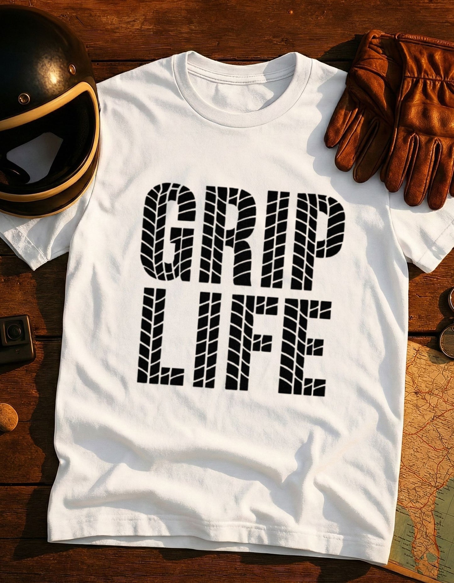 Grip Life T-Shirt — Tire Track Graphic Tee for Motorsport Fans