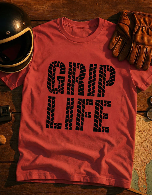 Grip Life T-Shirt — Tire Track Graphic Tee for Motorsport Fans