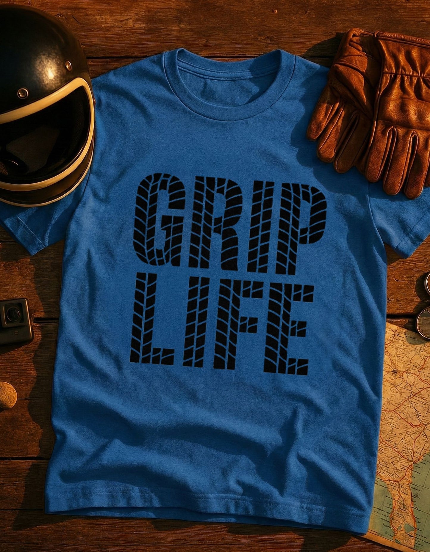 Grip Life T-Shirt — Tire Track Graphic Tee for Motorsport Fans