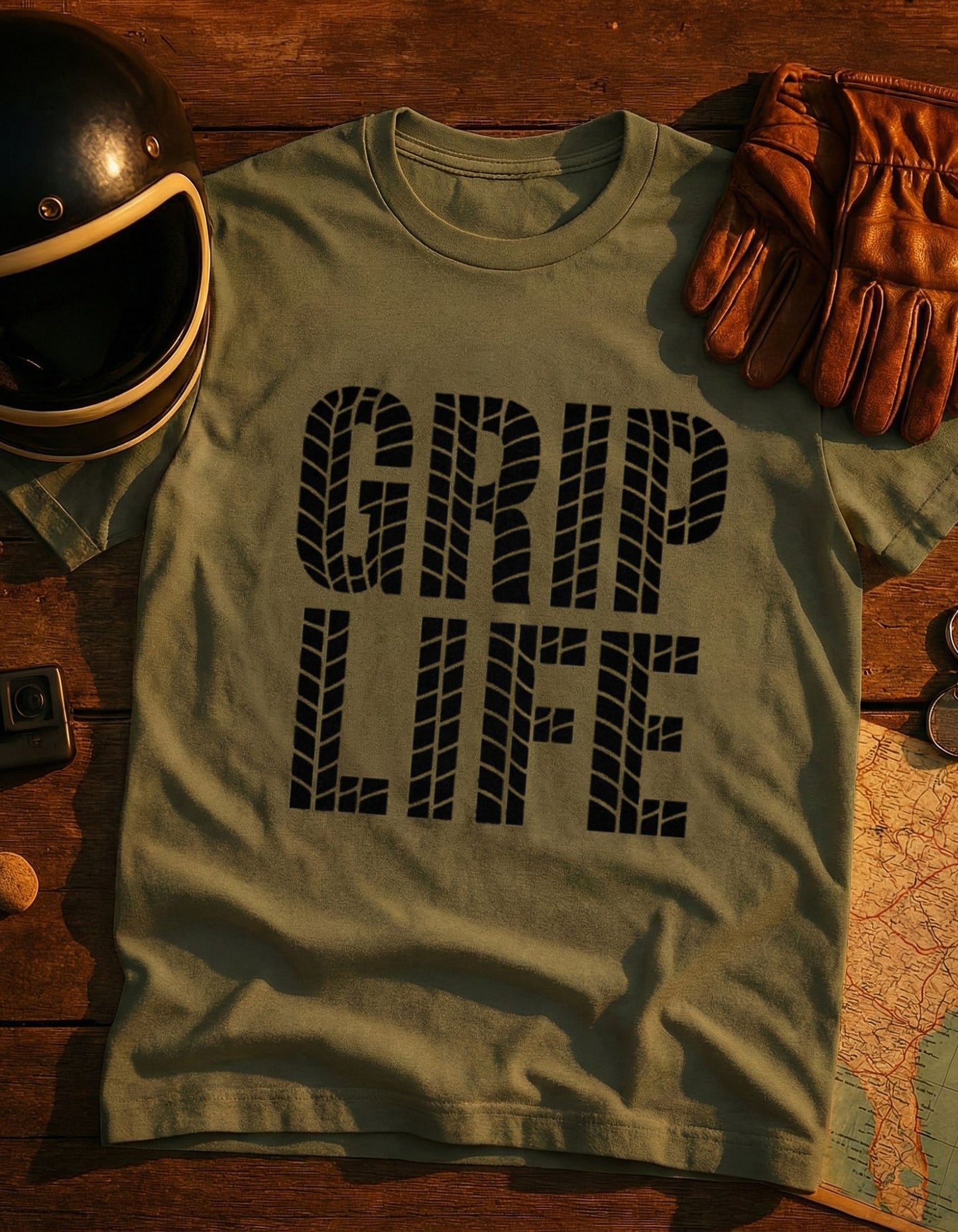 Grip Life T-Shirt — Tire Track Graphic Tee for Motorsport Fans