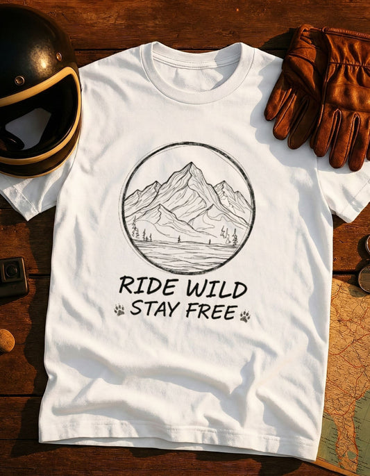 Ride Wild Stay Free Mountain T-Shirt — Adventure Outdoors Graphic Tee