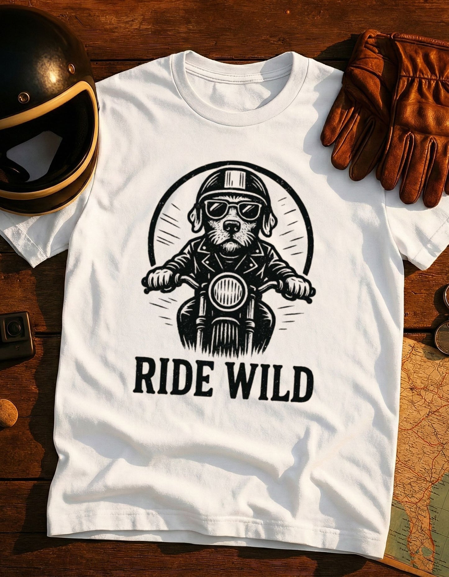 Ride Wild Motorcycle Dog T-Shirt