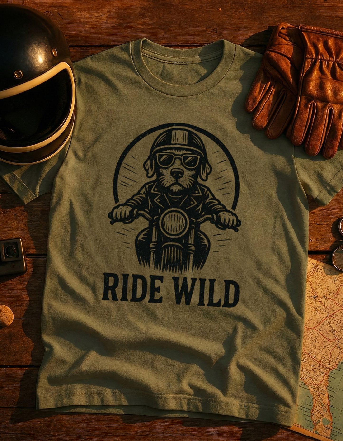 Ride Wild Motorcycle Dog T-Shirt