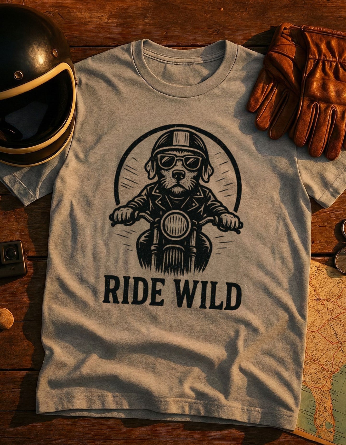 Ride Wild Motorcycle Dog T-Shirt