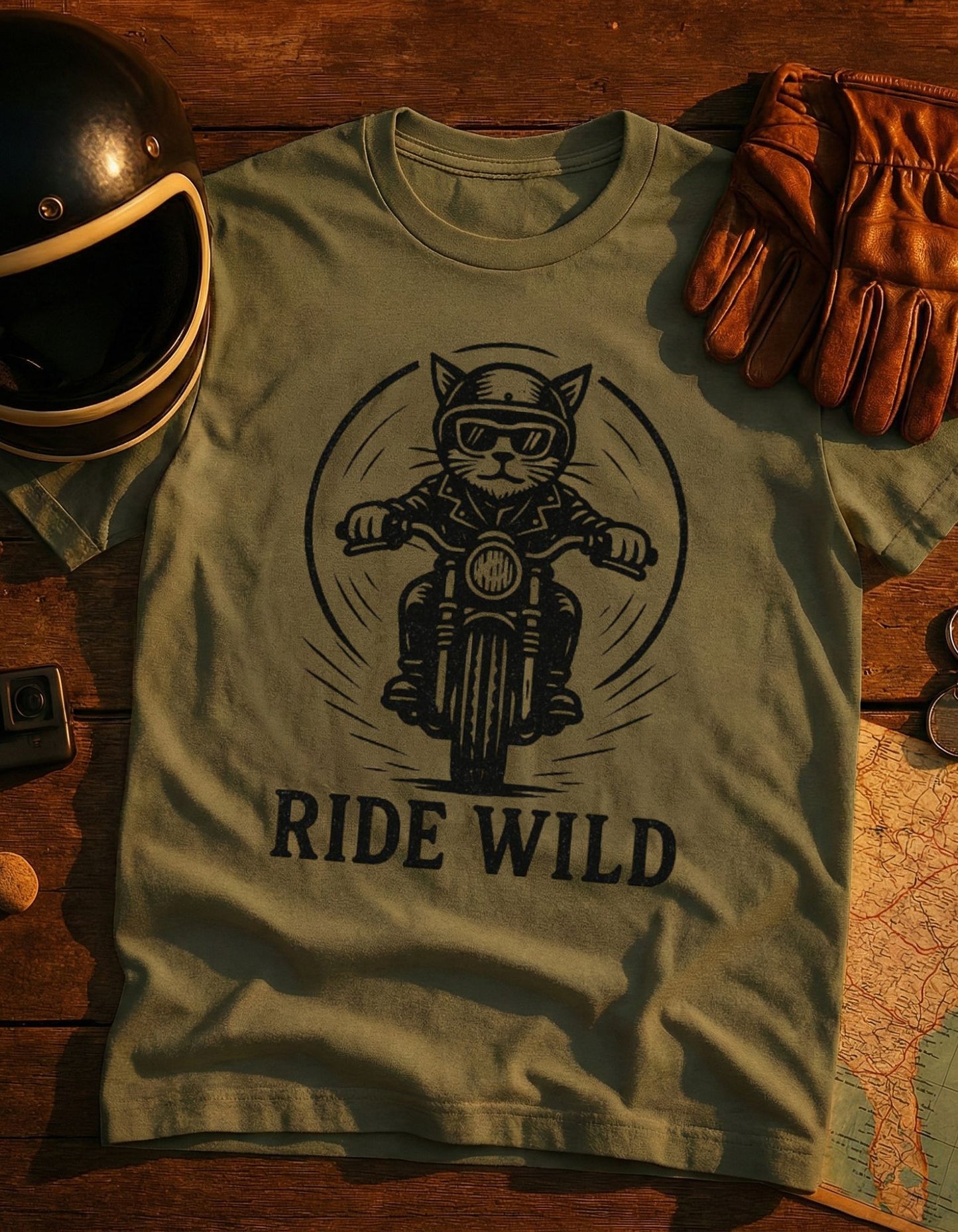Ride Wild Motorcycle Cat T-Shirt