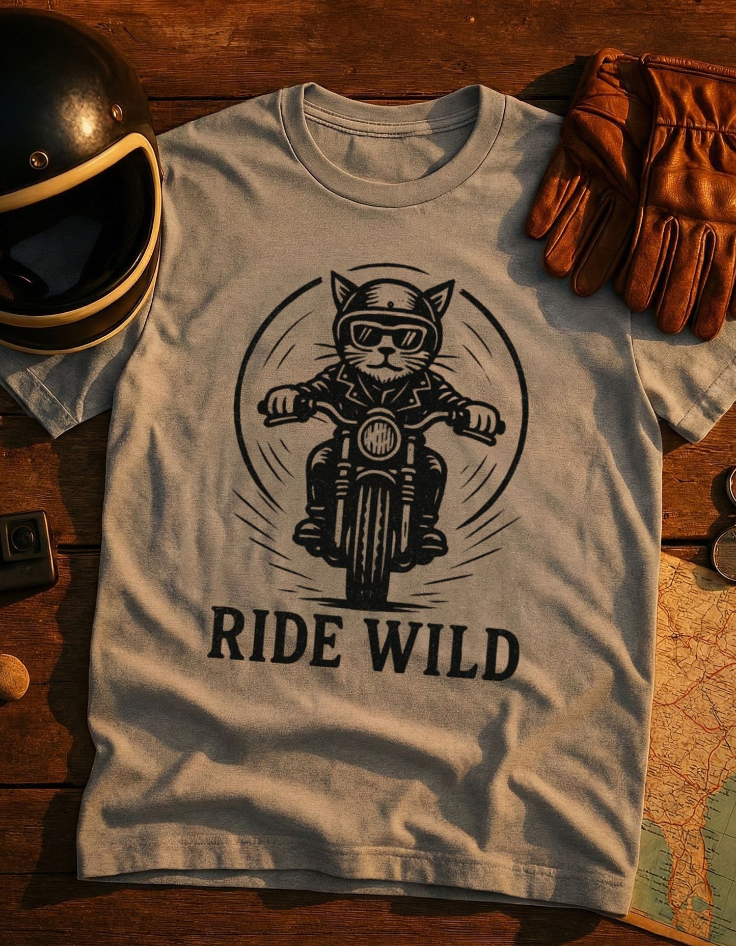 Ride Wild Motorcycle Cat T-Shirt