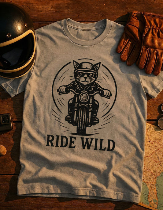 Ride Wild Motorcycle Cat T-Shirt