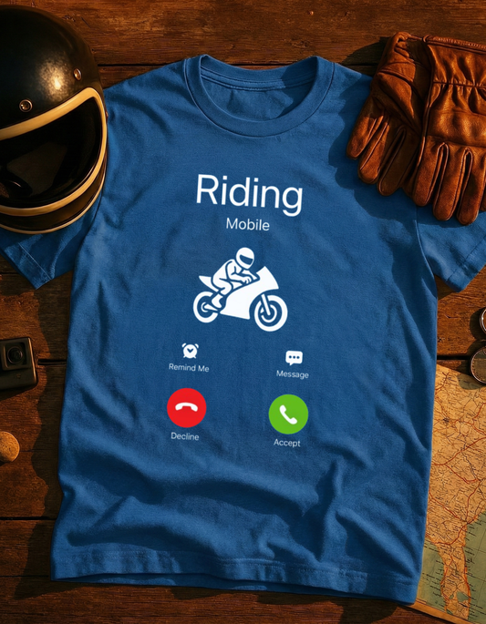 Riding Caller T-Shirt — Motorcycle Incoming Call Graphic Tee