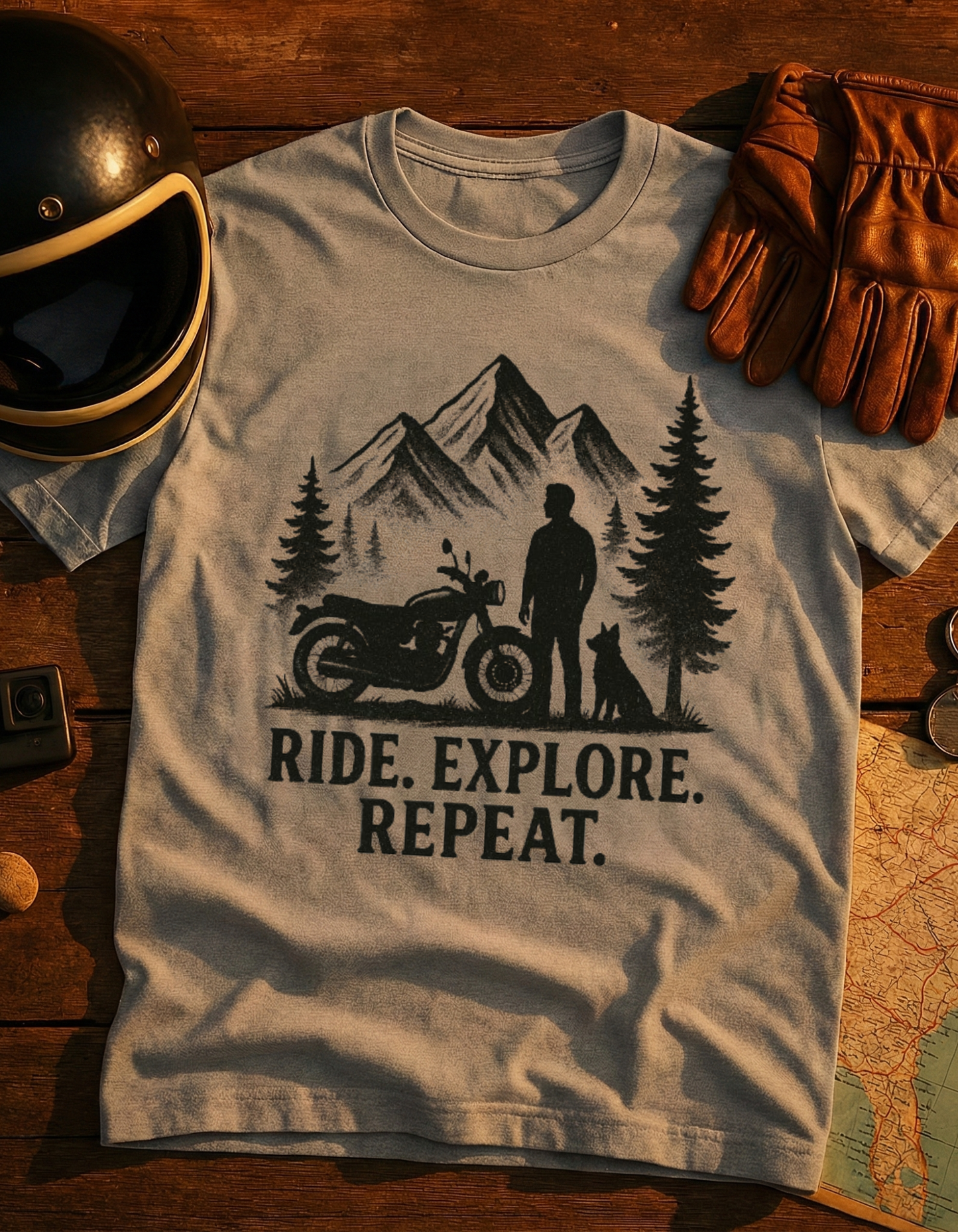 Ride. Explore. Repeat. Motorcycle Adventure T-Shirt