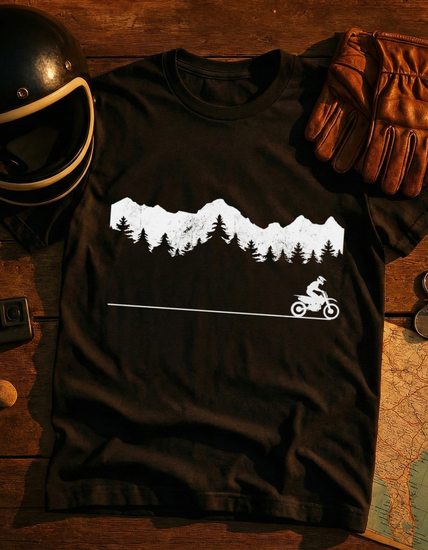 Adventure Motorcycle T-Shirt — Forest Mountain Rider Graphic Tee