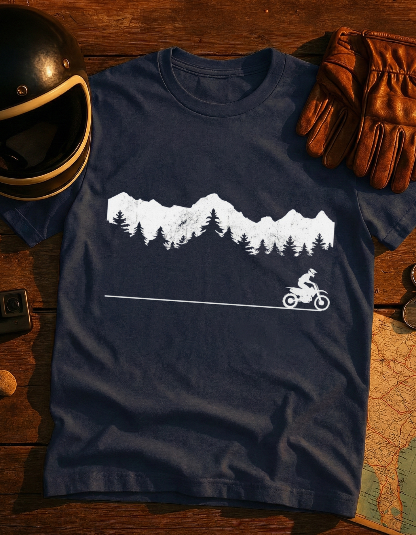 Adventure Motorcycle T-Shirt — Forest Mountain Rider Graphic Tee