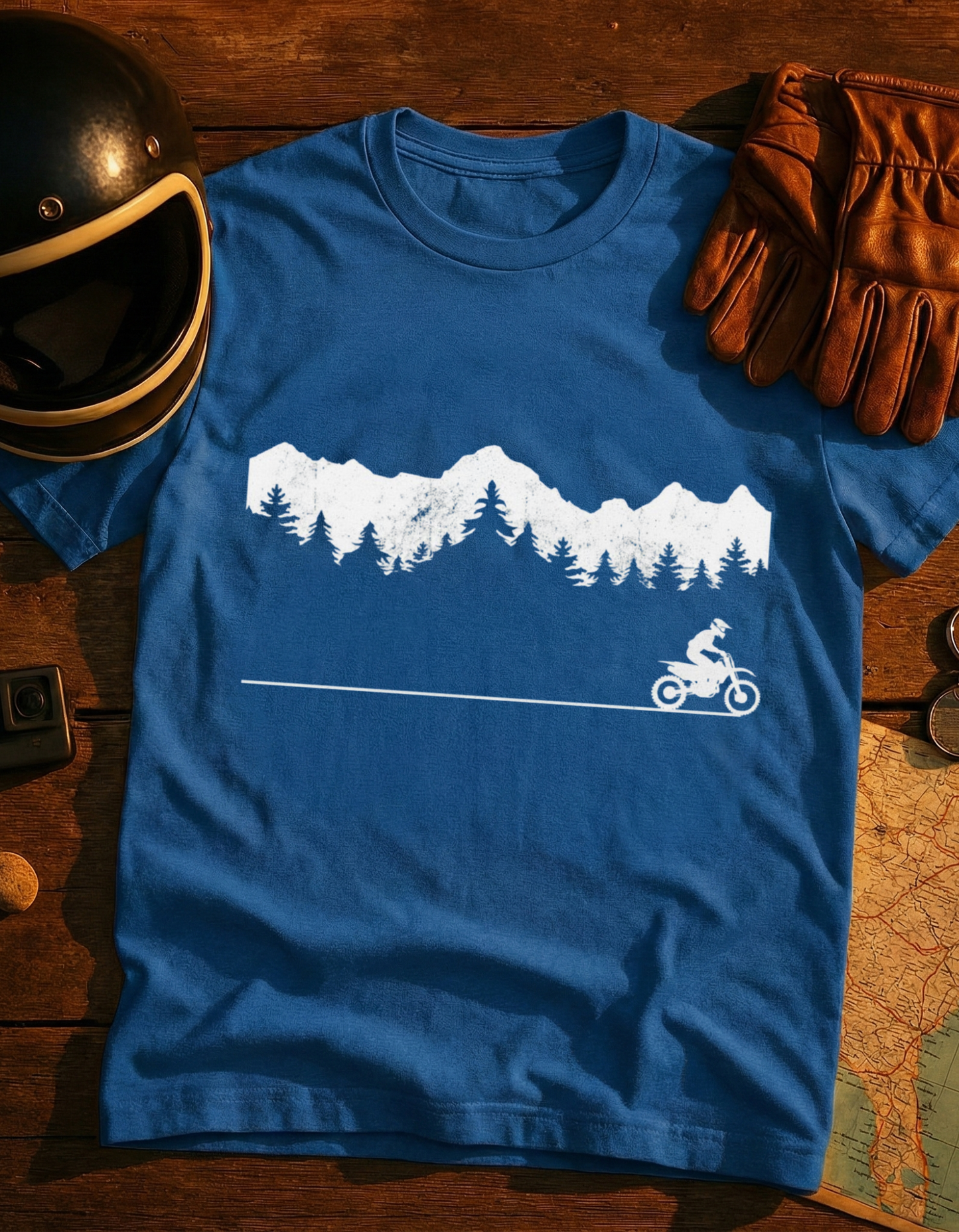 Adventure Motorcycle T-Shirt — Forest Mountain Rider Graphic Tee